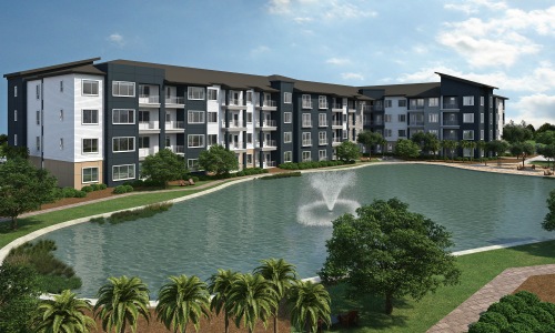 Exterior Rendering of Inspire Apartments with Pond | Inspire